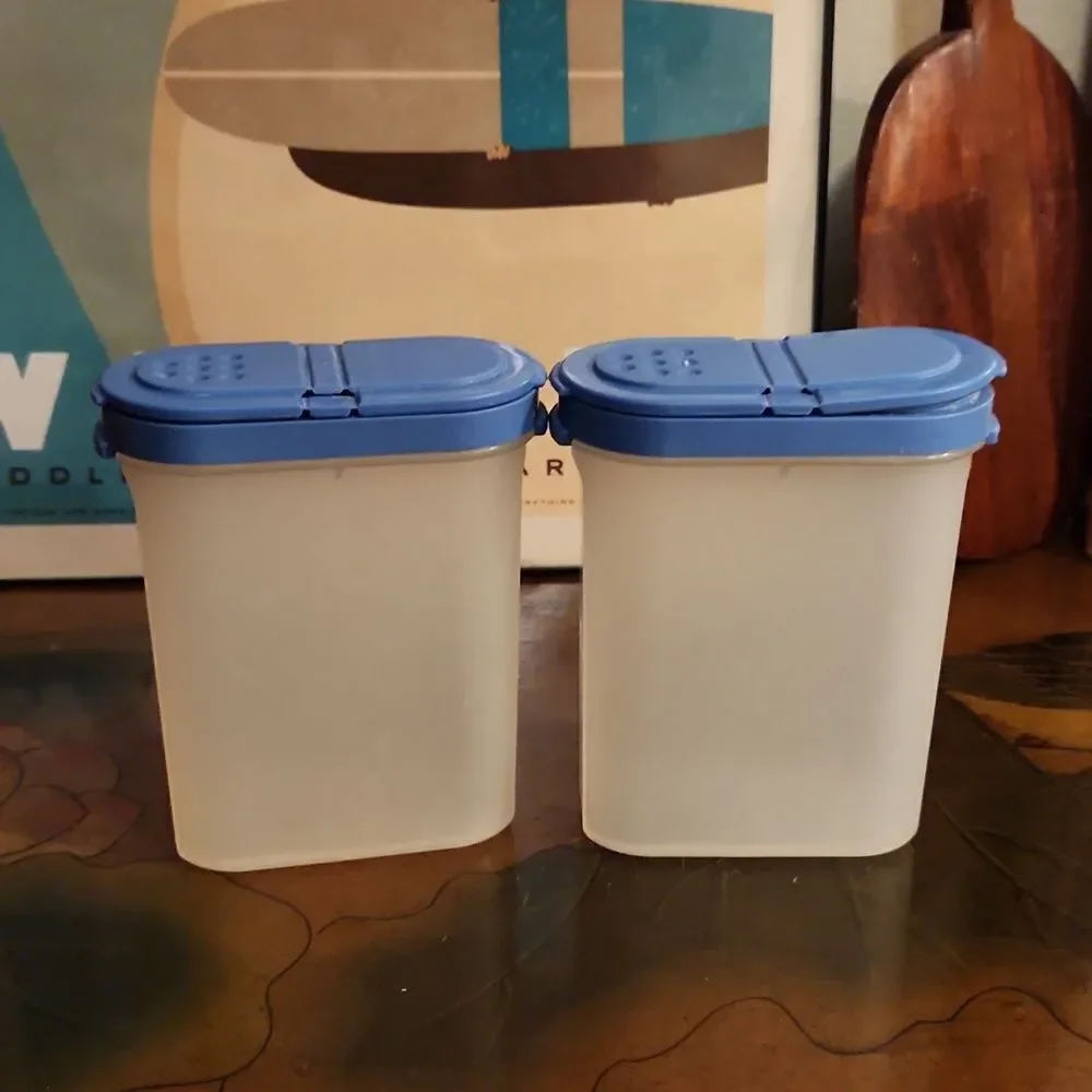 Tupperware Spice Shaker Container Set of 2 Blue Lids